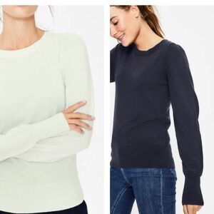 Pair of Boden Antonia Puff Sleeve Sweater Jumper Set of Two Black Cream Basics